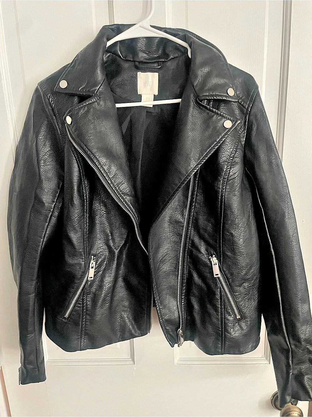 H&M Faux Leather Moto Jacket Black Size 10